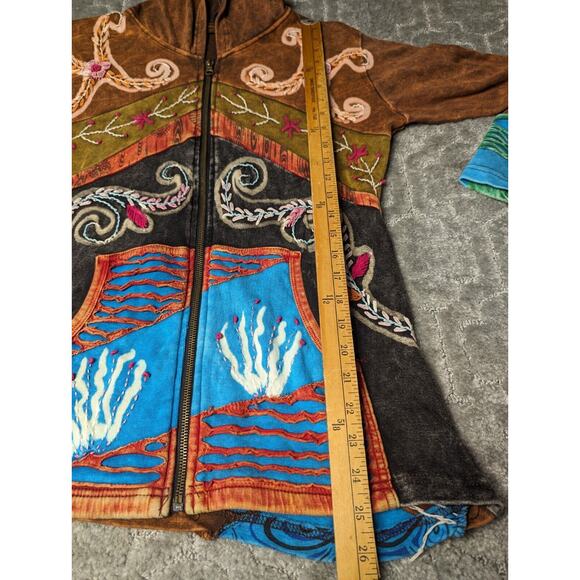 Rising International Jacket WOMENS SIZE M Full Zip Hoodie Boho Rust Nepal Hippie - Picture 4 of 10